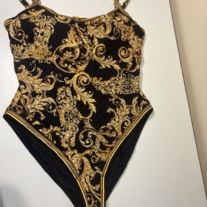 L'AGENCE Black and Gold Baroque Bodysuit